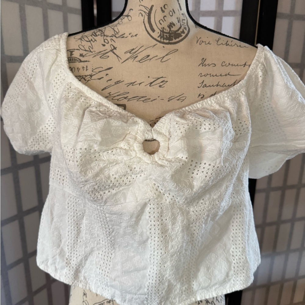 Torrid Cream Crop Blouse with Sweetheart Neckline and Short Sleeves